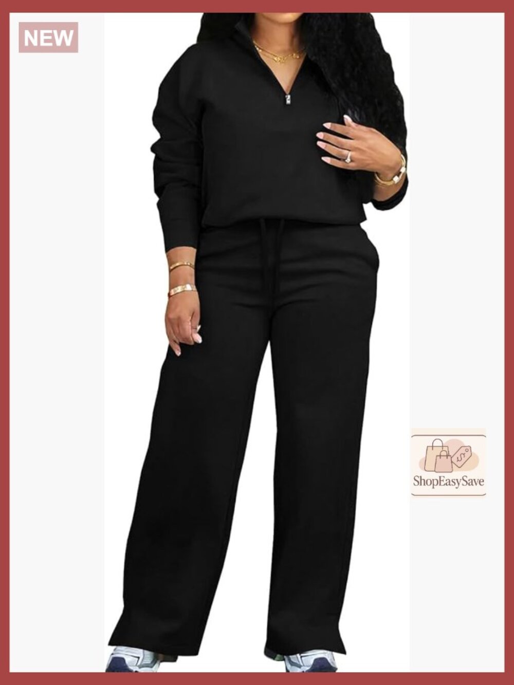 Womens 2 Piece Sweatsuit Set Long Sleeve Half Zip Tracksuit Wide Leg Pants